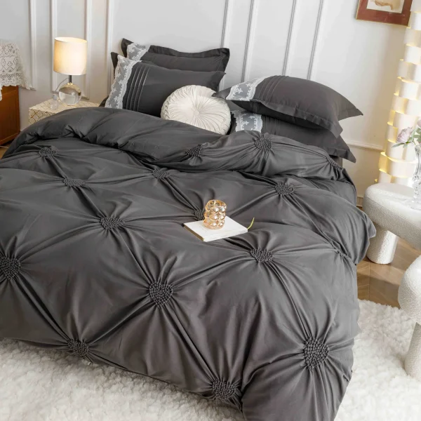 Lenjerie dublă finet cu broderie Deluxe 6 piese Gri JLFIBG