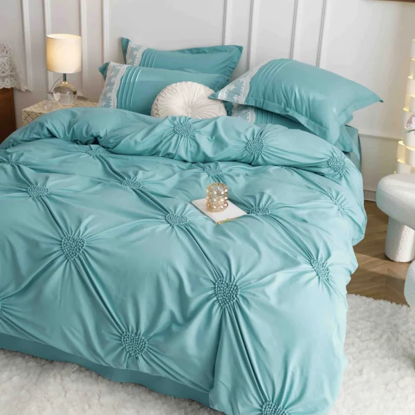 Lenjerie dublă finet cu broderie Deluxe 6 piese Bleu JLFIBB