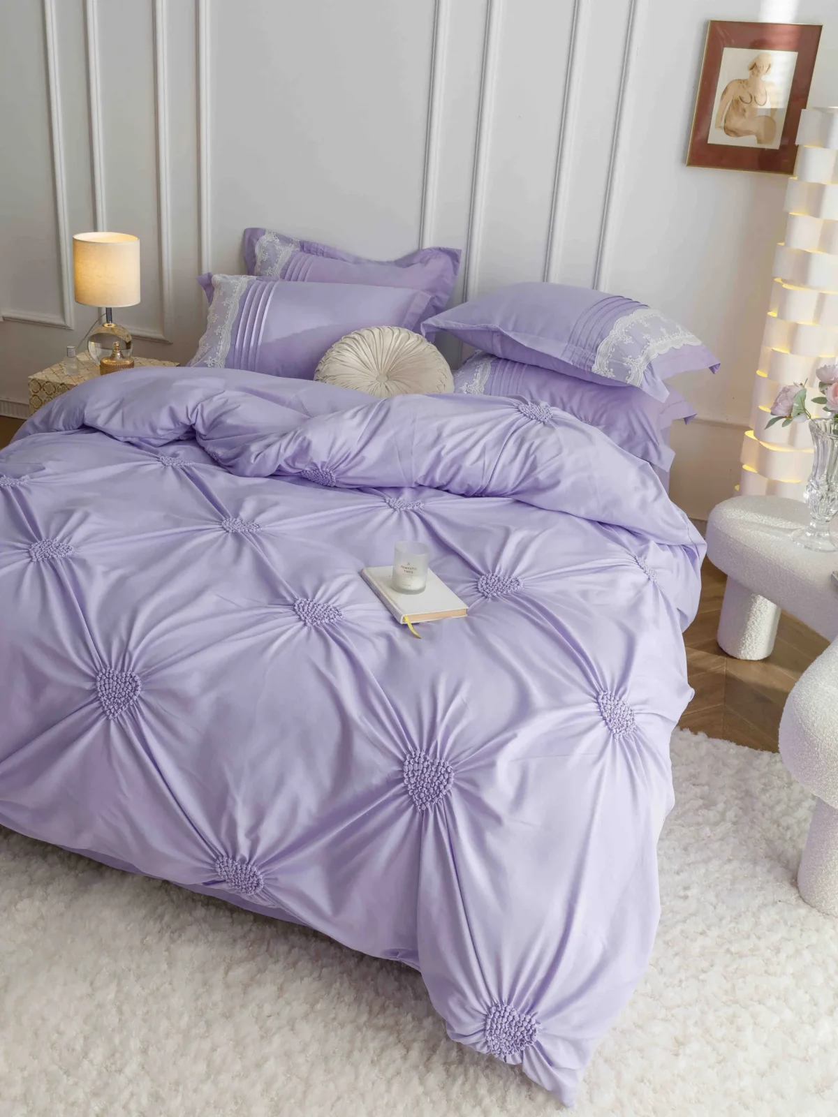 Lenjerie dublă finet cu broderie Deluxe 6 piese Lila JLFIBL