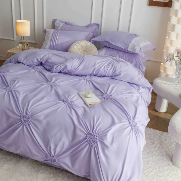 Lenjerie dublă finet cu broderie Deluxe 6 piese Lila JLFIBL
