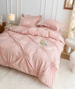 Lenjerie dublă finet cu broderie Deluxe 6 piese Peach JLFIBP