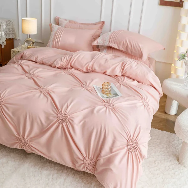 Lenjerie dublă finet cu broderie Deluxe 6 piese Peach JLFIBP