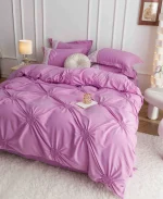 Lenjerie dublă finet cu broderie Deluxe 6 piese Pudra JLFIBP