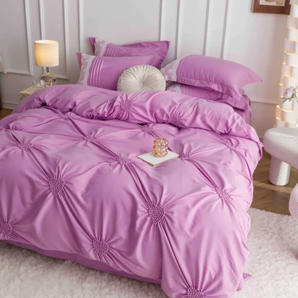 Lenjerie dublă finet cu broderie Deluxe 6 piese Pudra JLFIBP