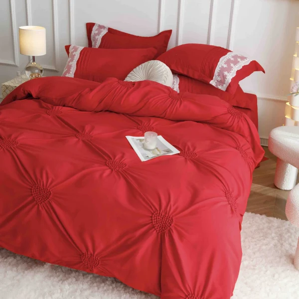 Lenjerie dublă finet cu broderie Deluxe 6 piese Rosu JLFIBR