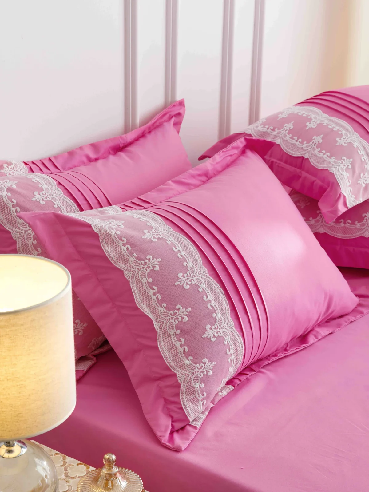 Lenjerie dublă finet cu broderie Deluxe 6 piese Fuchsia JLFIBF