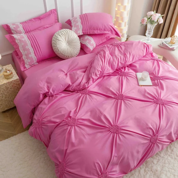Lenjerie dublă finet cu broderie Deluxe 6 piese Fuchsia JLFIBF