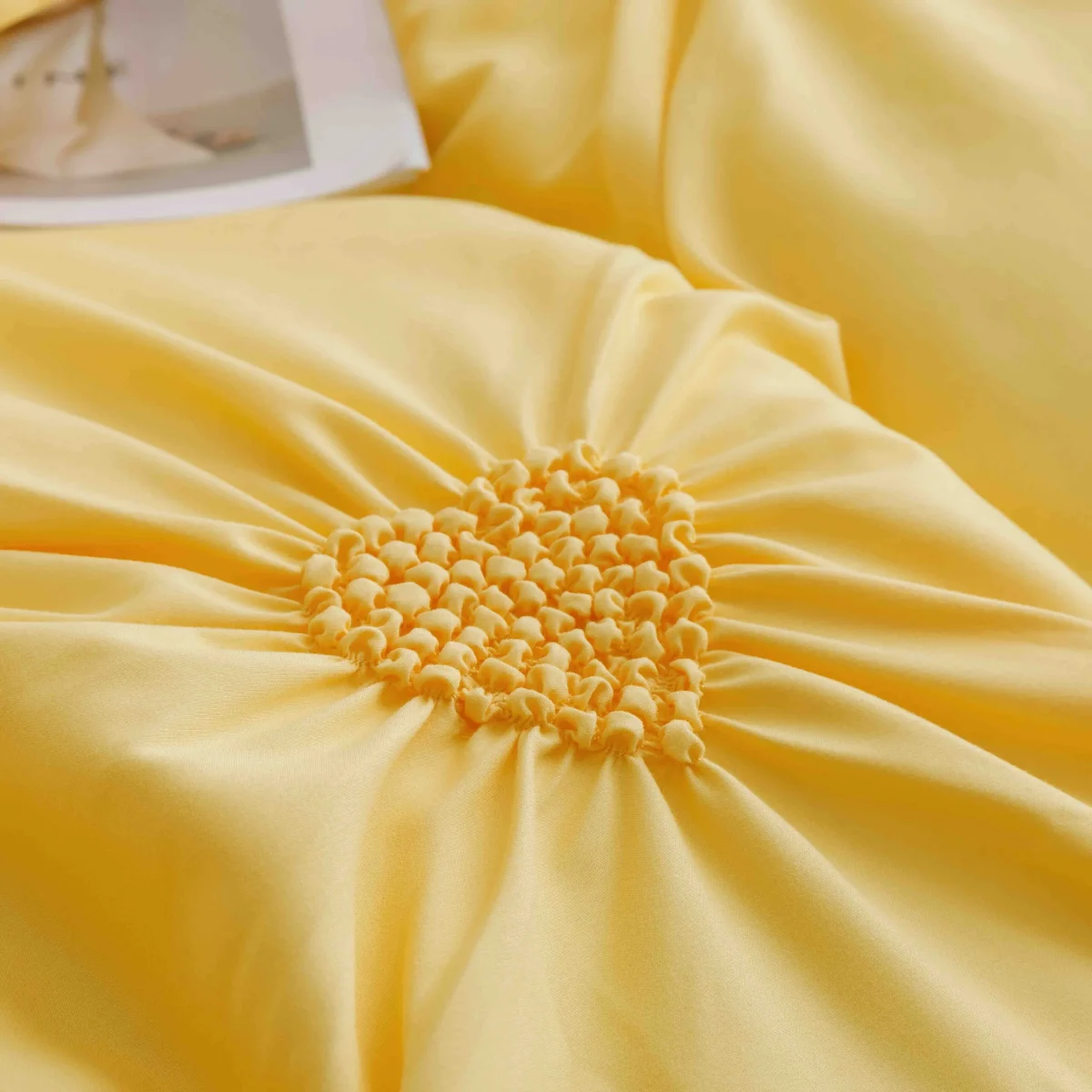 Lenjerie dublă finet cu broderie Deluxe 6 piese Galben JLFIBGA