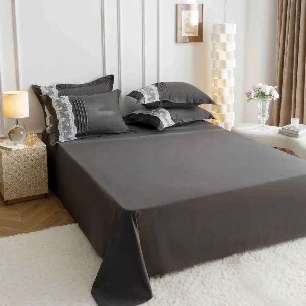Lenjerie dublă finet cu broderie Deluxe 6 piese Gri JLFIBG