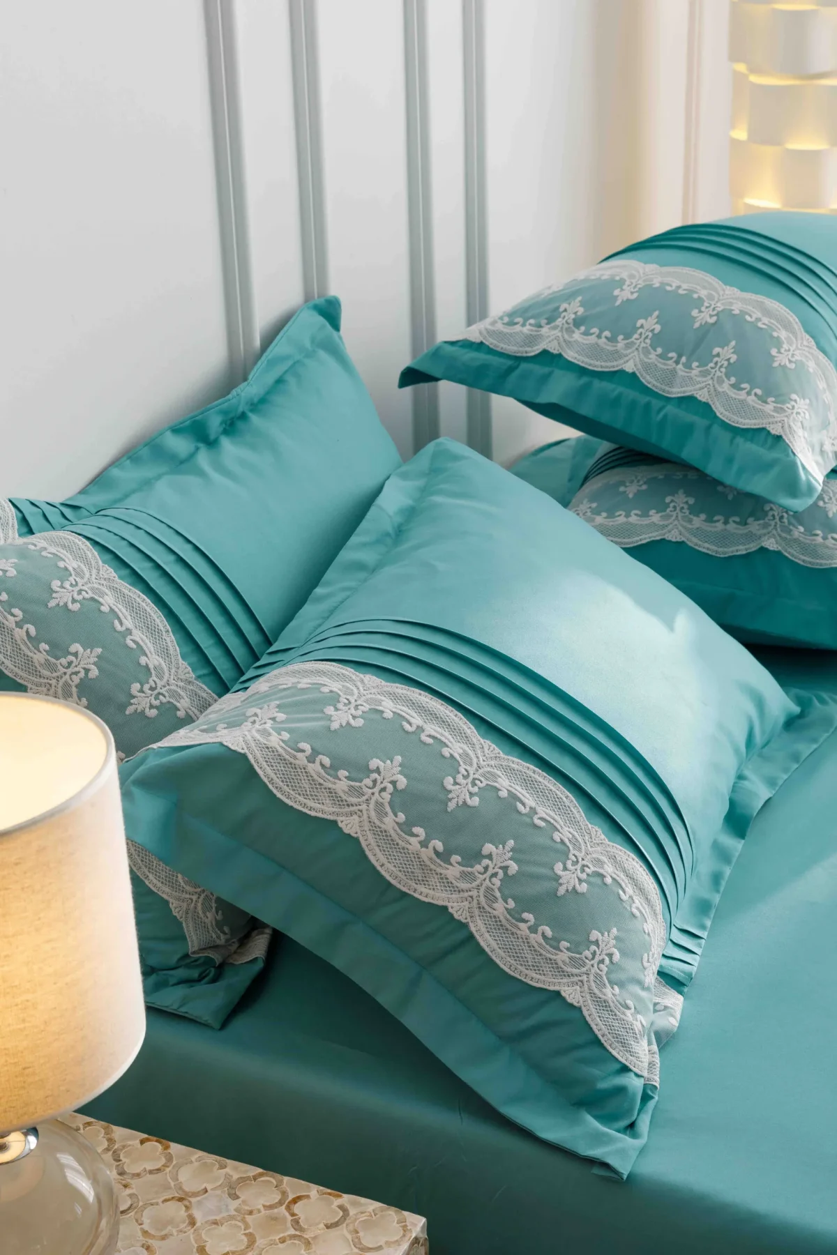 Lenjerie dublă finet cu broderie Deluxe 6 piese Bleu JLFIBB