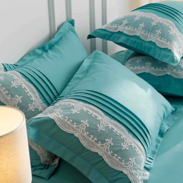 Lenjerie dublă finet cu broderie Deluxe 6 piese Bleu JLFIBB
