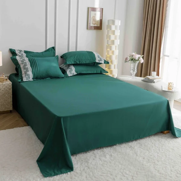 Lenjerie dublă finet cu broderie Deluxe 6 piese Verde JLFIBV