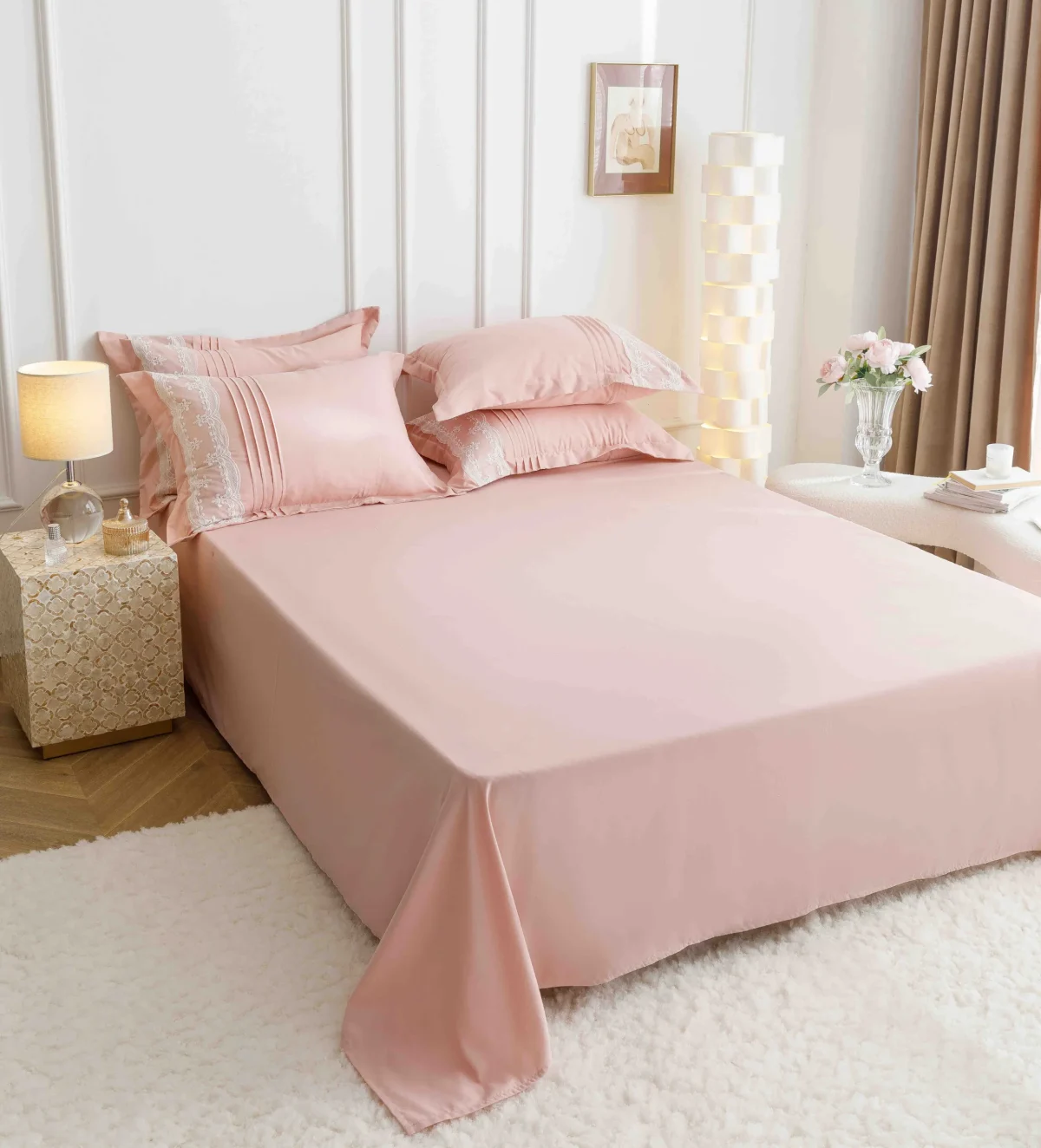 Lenjerie dublă finet cu broderie Deluxe 6 piese Peach JLFIBP