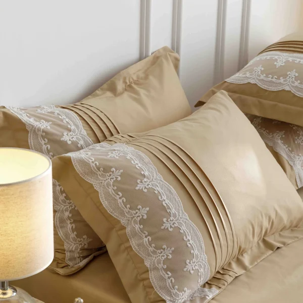 Lenjerie dublă finet cu broderie Deluxe 6 piese Bej JLFIBJ