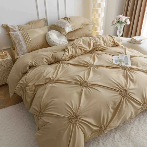 Lenjerie dublă finet cu broderie Deluxe 6 piese Bej JLFIBJ