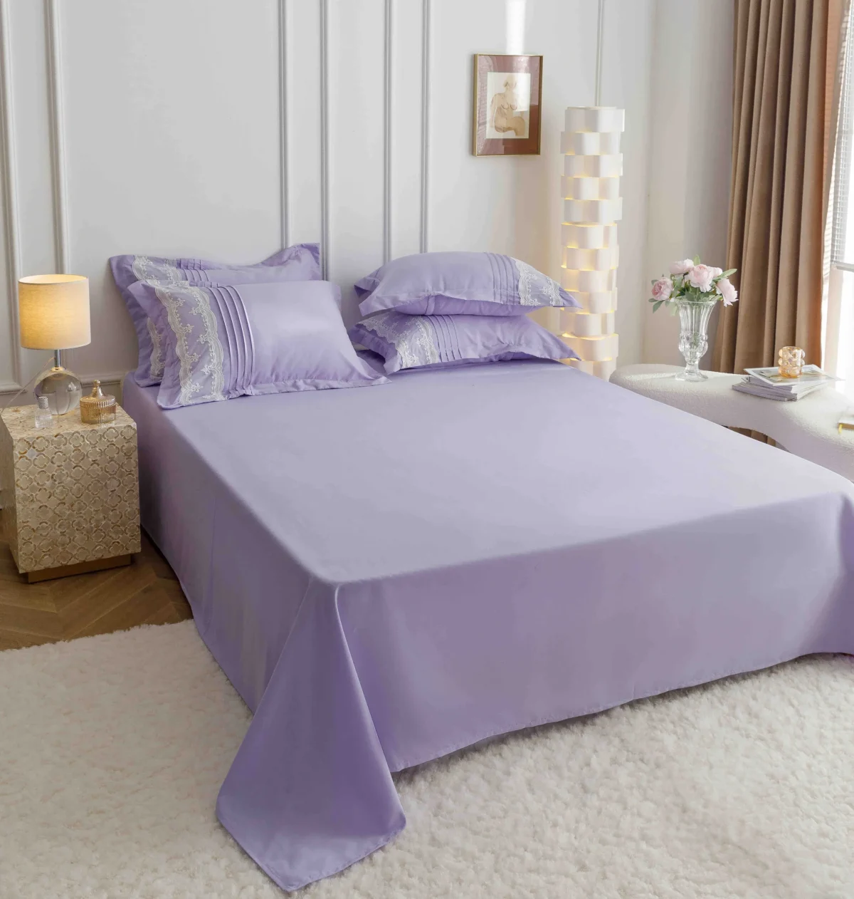 Lenjerie dublă finet cu broderie Deluxe 6 piese Lila JLFIBL