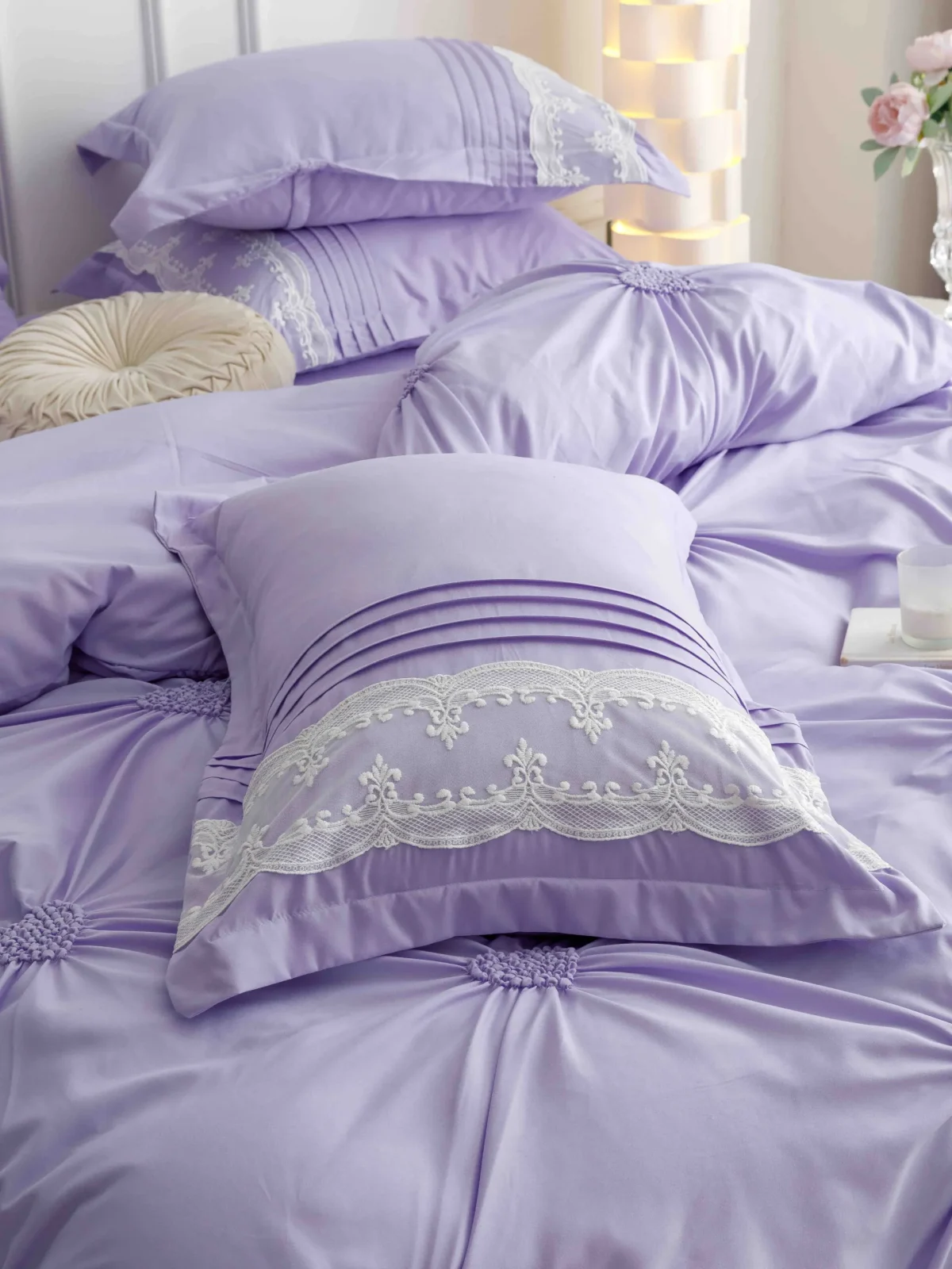 Lenjerie dublă finet cu broderie Deluxe 6 piese Lila JLFIBL