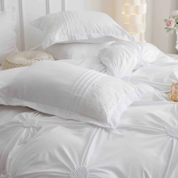 Lenjerie dublă finet cu broderie Deluxe 6 piese Alb JLFIBAB