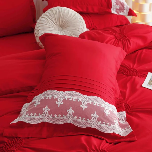 Lenjerie dublă finet cu broderie Deluxe 6 piese Rosu JLFIBR