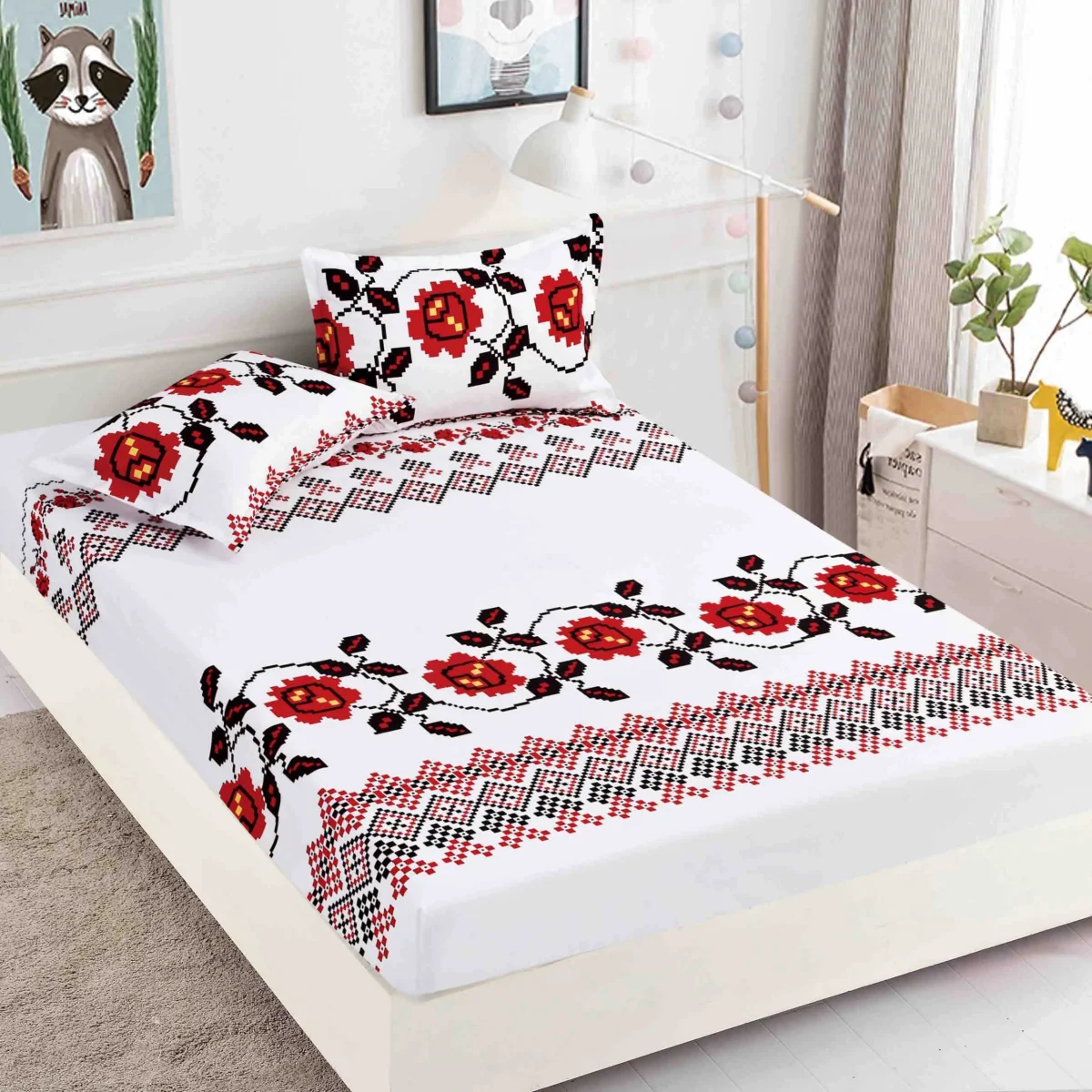 Husa de pat cu elastic 180x200 Finet + 2 fete perna JHPE180E33