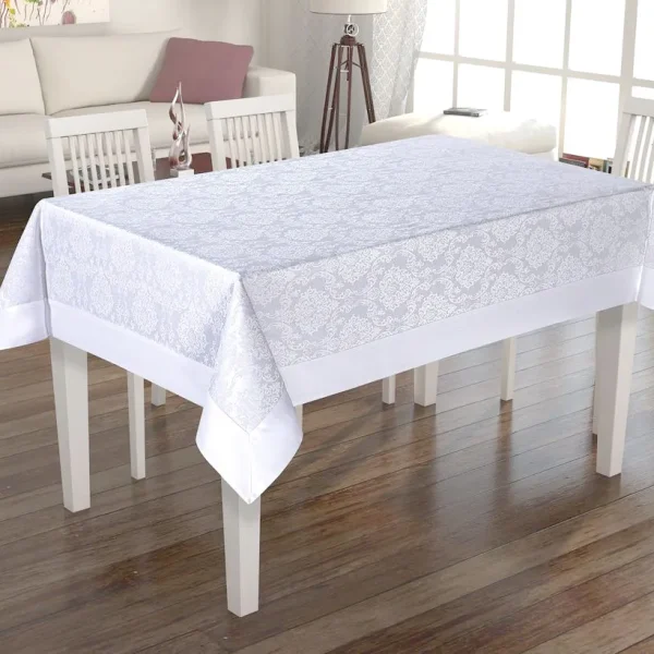 Față de masă 140x200 cm Jaquard Damasc cu imprimeu tesut Alb