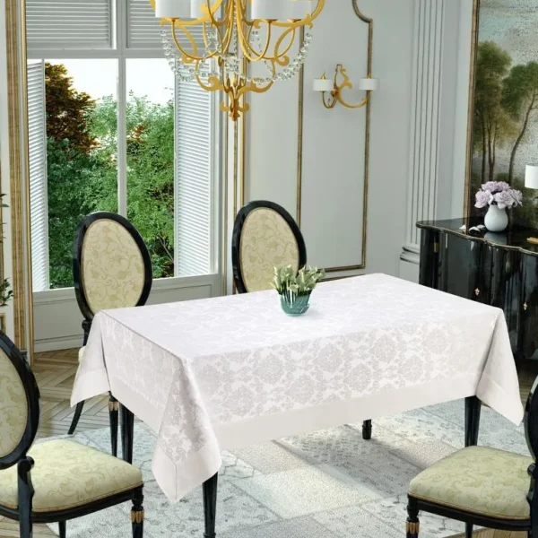 Față de masă 140x200 cm Jaquard Damasc cu imprimeu tesut Ecru