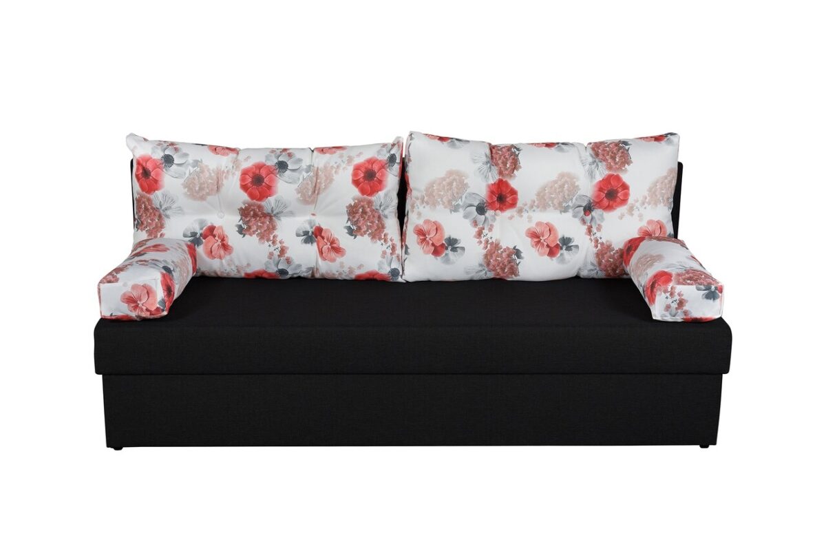 Canapea extensibila Alfi Anthracite 192x80x77 cm cu lada de depozitare, Roses Flower