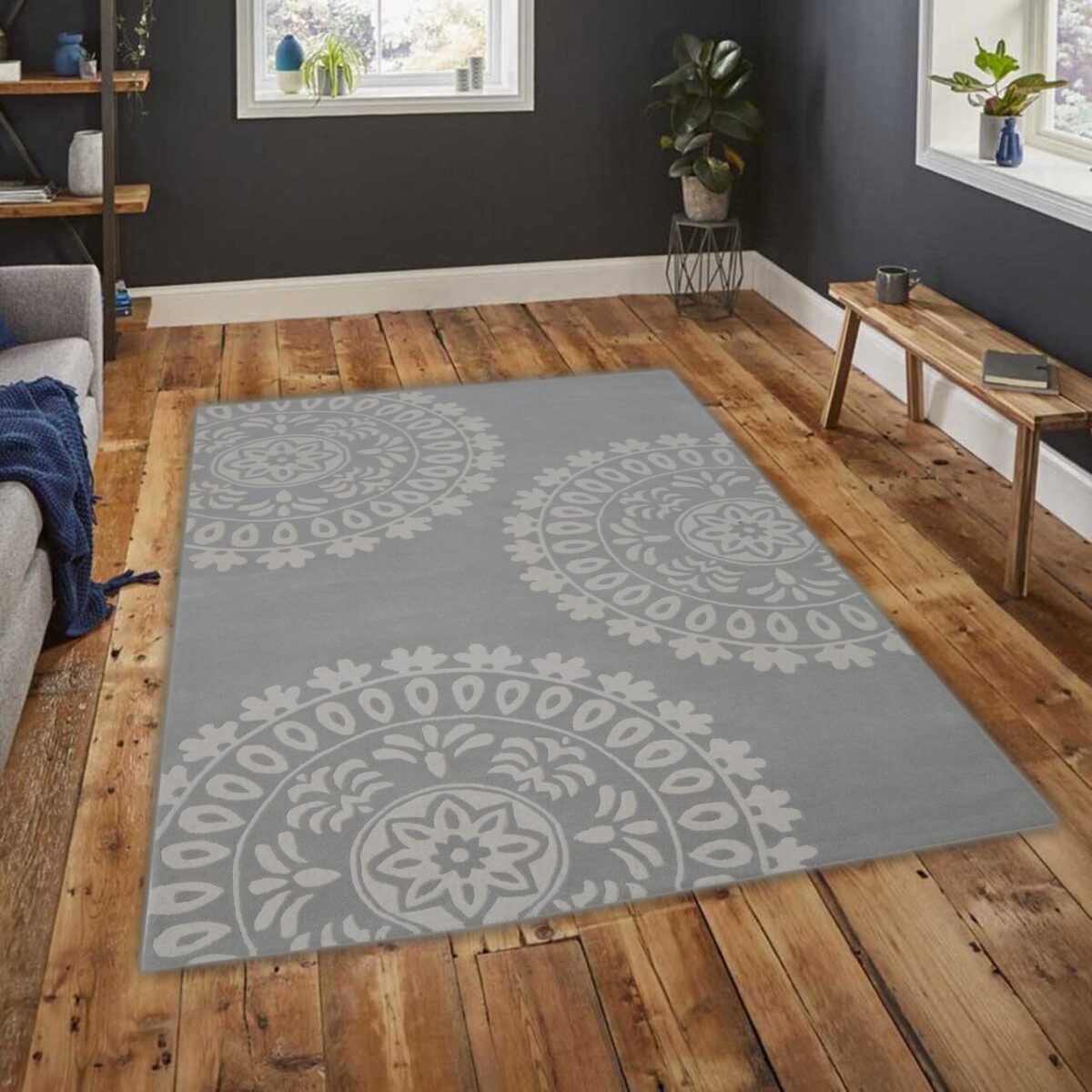 Covor Mandala Bedora, 120x170 cm, 100% lana, multicolor, finisat manual