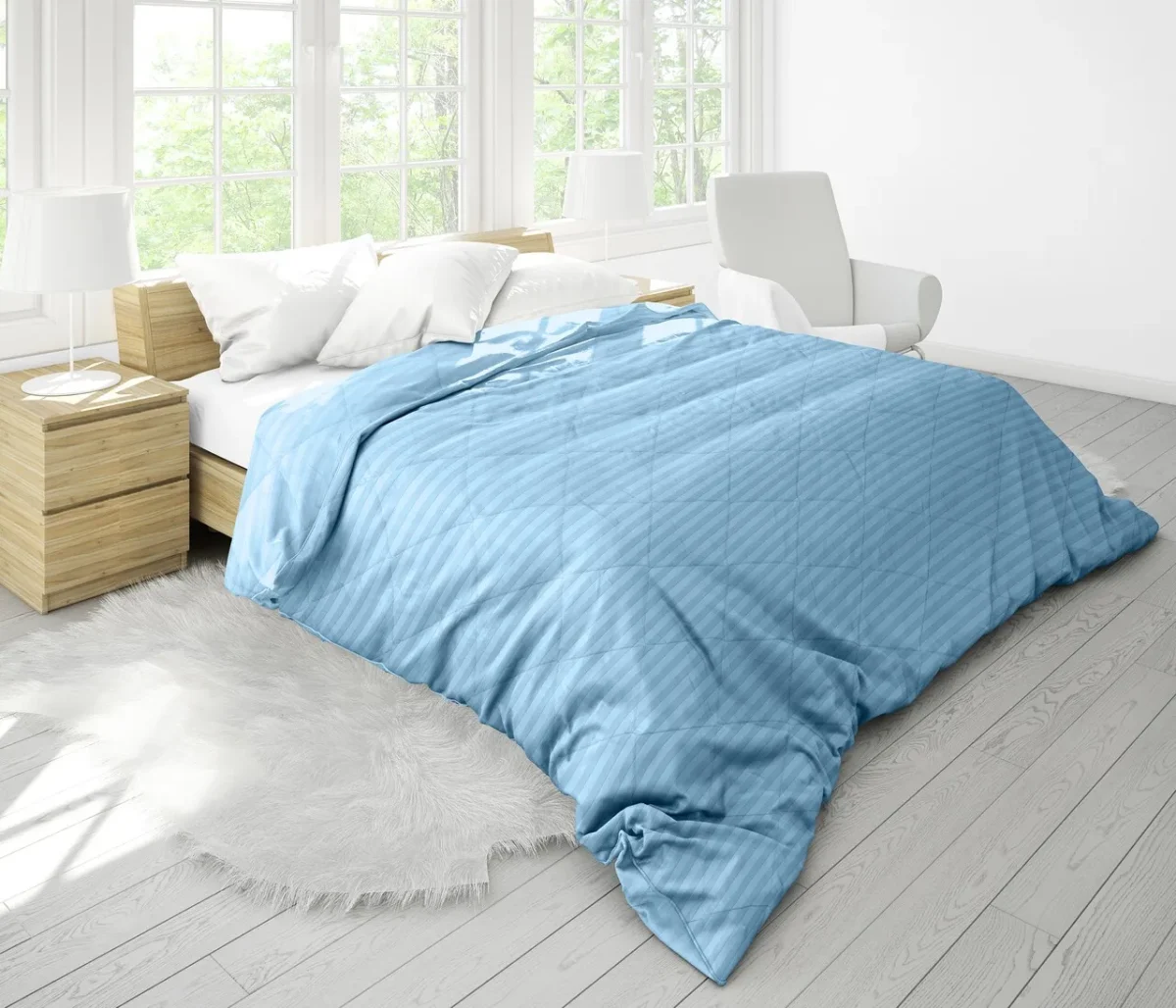 Pilota 200x220 cm Damasc Bleu Ciel umplutura lana 300 g/mp