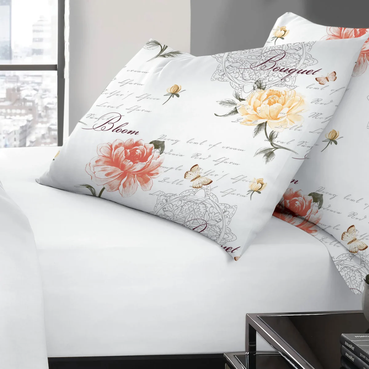 Set 2 fețe de pernă 50x70cm Deluxe Pucioasa Floral Peach