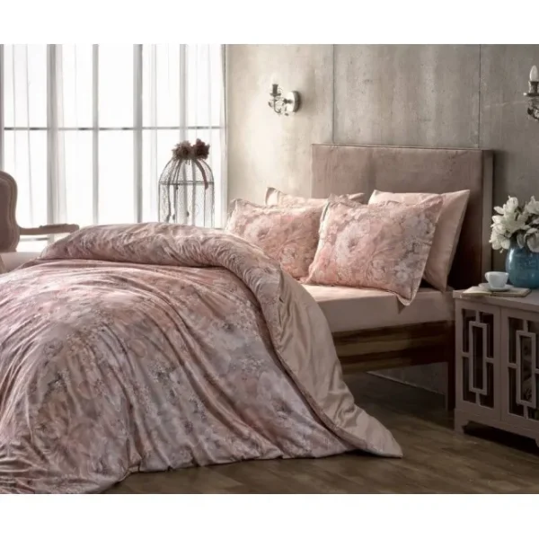 Lenjerie TAC King size 7 piese bumbac dublu satinat Digital Blanche
