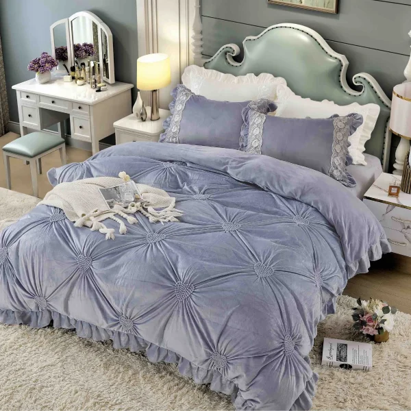 Lenjerie dublă din catifea cu broderie Deluxe Gri deschis JLCD-Gri
