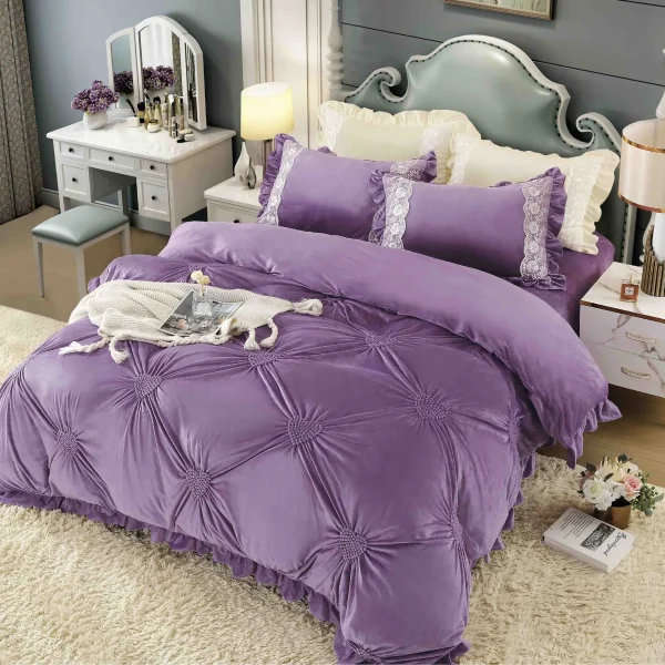 Lenjerie dublă din catifea cu broderie Deluxe Mov JLCD-Mov