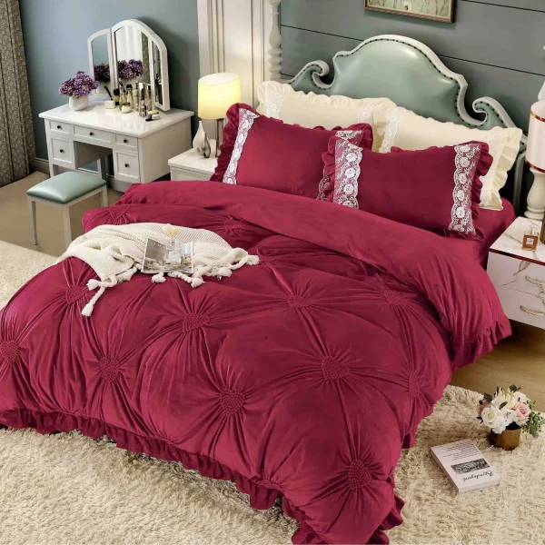 Lenjerie dublă din catifea cu broderie Deluxe Grena JLCD-Grena