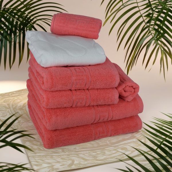 Set 7 Prosoape Bumbac Pakistanez Greek Border Coral