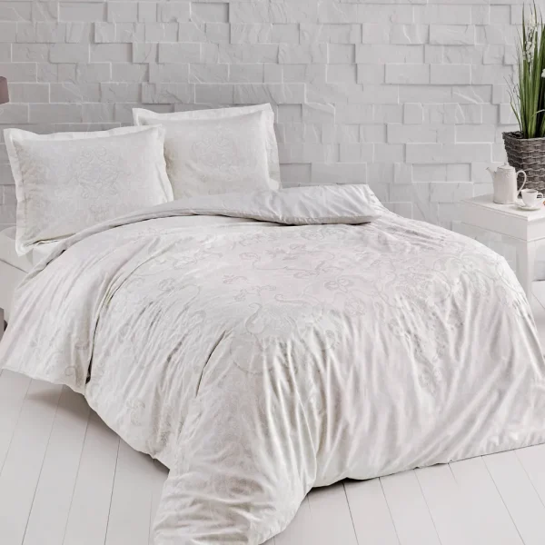 Lenjerie king size 5 piese Castillo Crem 100% bumbac satinat TAC Mako