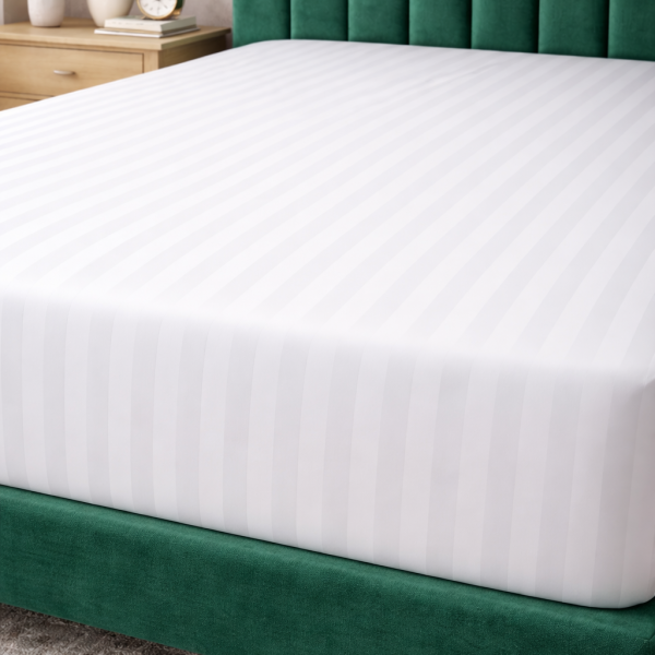 Cearceaf pat cu elastic 140x200cm Damasc Bumbac dunga 2 cm