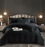 Lenjerie king size cu elastic Damasc Finet 6 piese Negru