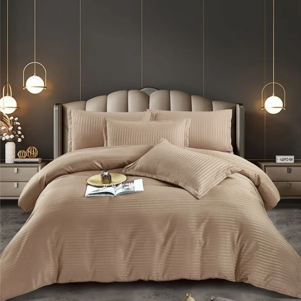 Lenjerie king size cu elastic Damasc Finet 6 piese Bej