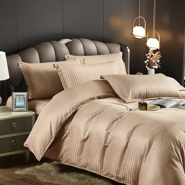 Lenjerie king size cu elastic Damasc Finet 6 piese Bej