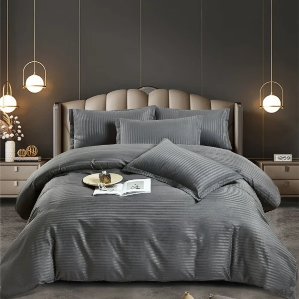 Lenjerie king size cu elastic Damasc Finet 6 piese Antracit