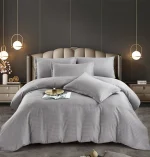 Lenjerie king size cu elastic Damasc Finet 6 piese Gri