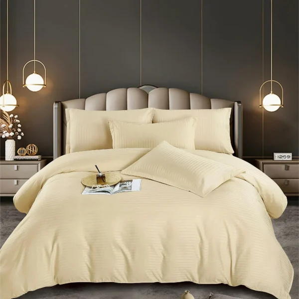 Lenjerie king size cu elastic Damasc Finet 6 piese Crem