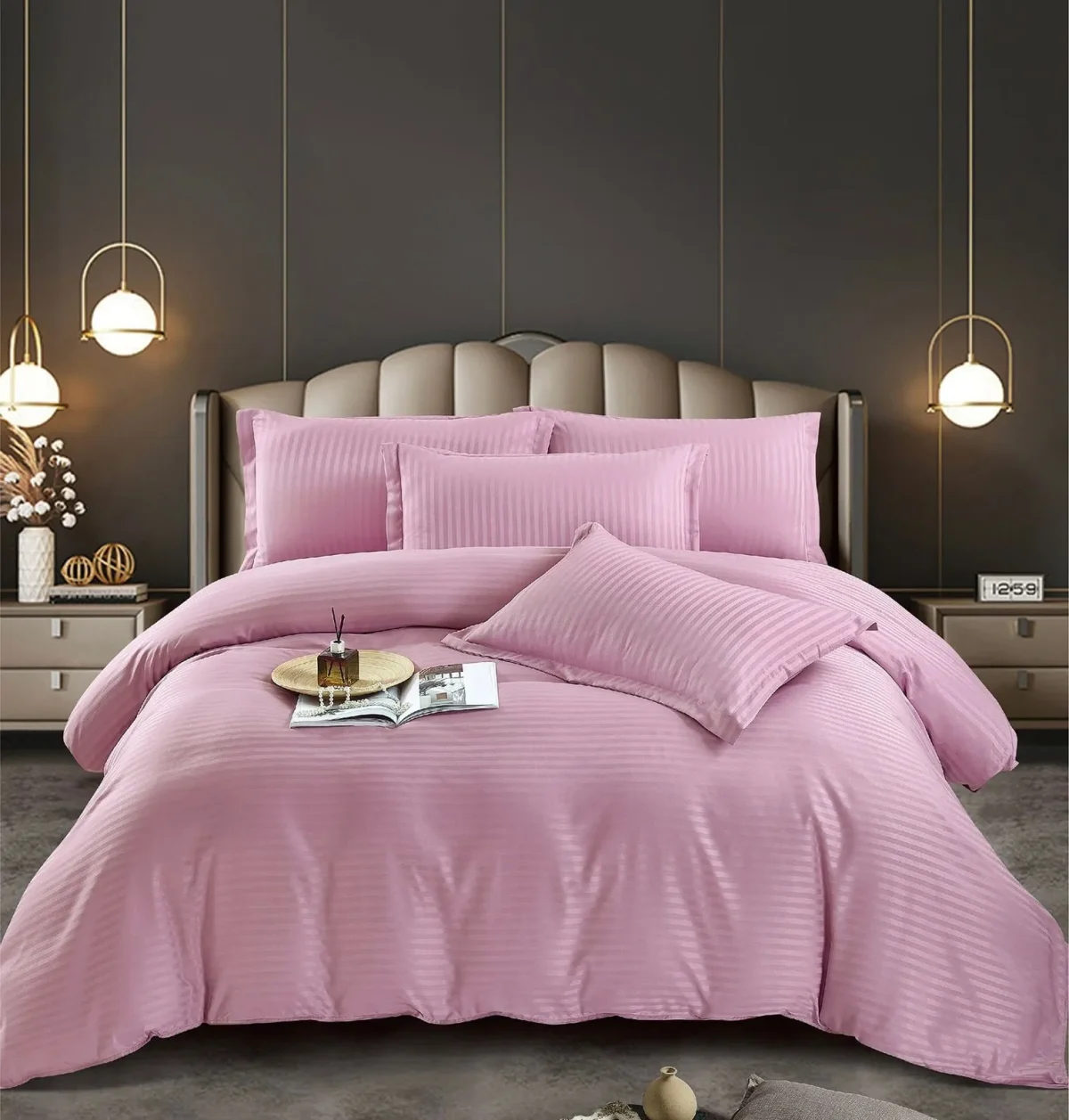 Lenjerie king size cu elastic Damasc Finet 6 piese Lila