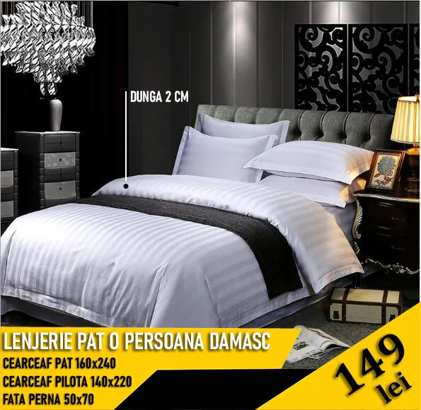 Lenjerie hoteliera single Damasc Satinat Bumbac dunga 2 cm (Pat o persoana)