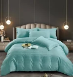 Lenjerie king size cu elastic Damasc Finet 6 piese Bleu