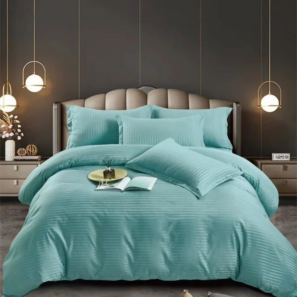 Lenjerie king size cu elastic Damasc Finet 6 piese Bleu