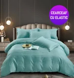 Lenjerie king size cu elastic Damasc Finet 6 piese Bleu