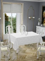 Față de masă 140x200 cm Jaquard Damasc cu imprimeu tesut Alb