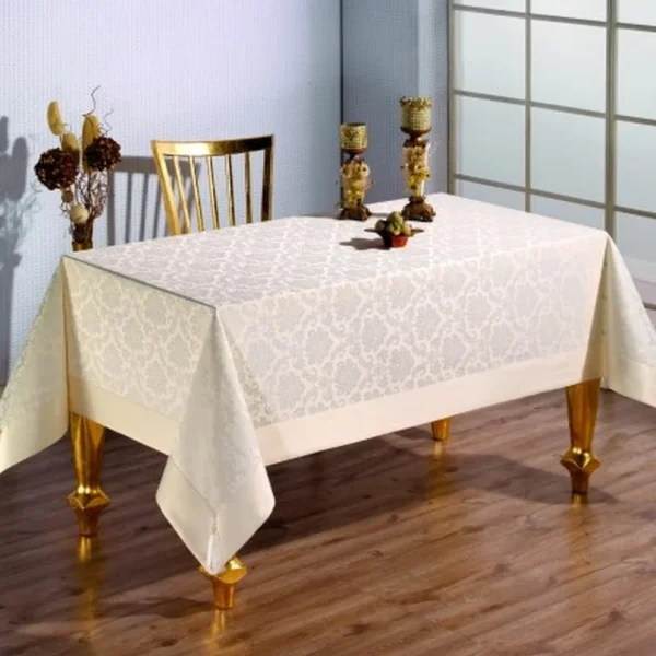 Față de masă 140x200 cm Jaquard Damasc cu imprimeu tesut Crem